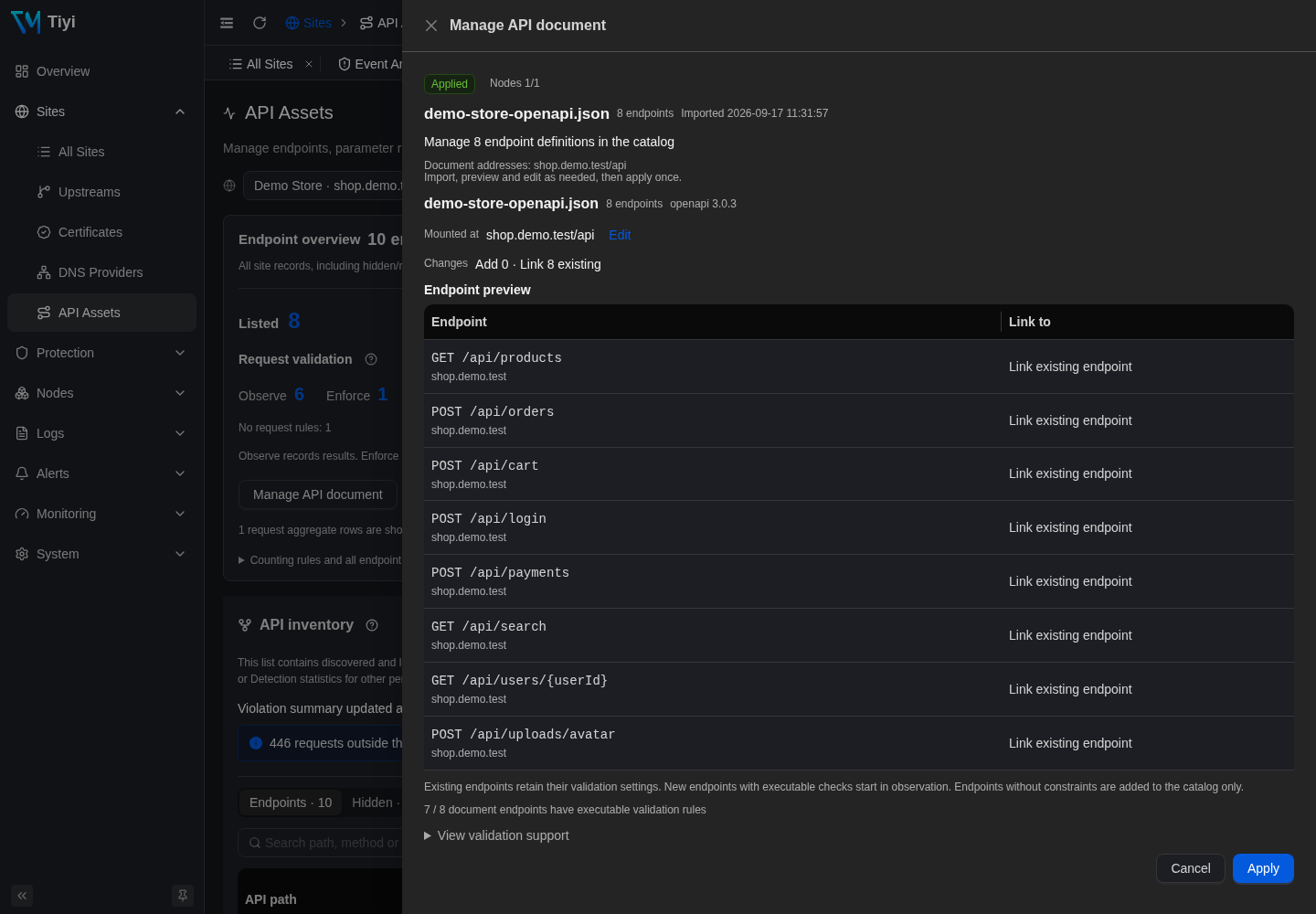 Real OpenAPI import preview with detected interfaces and their mappings